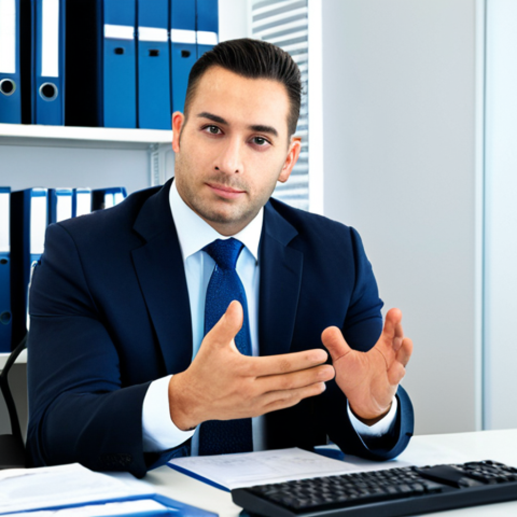 보험중개사와 고객 서비스의 차별화 전략 - The Broker's Consultation**

A professional insurance broker in a brightly lit office, fully clothed...
