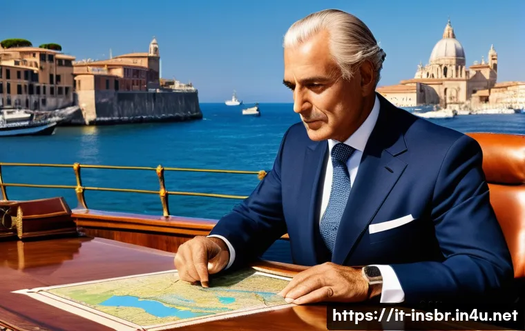 보험중개사와 해상보험의 실무 - **Prompt:** A distinguished Italian maritime insurance broker in his late 50s, with a wise and reass...