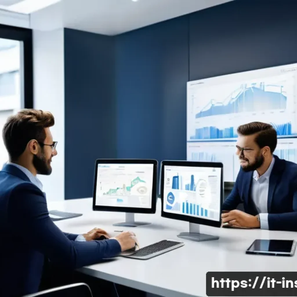 보험중개사와 보험사 간 협력 사례 - A modern Italian insurance office scene featuring a diverse group of professionals—brokers and compa...