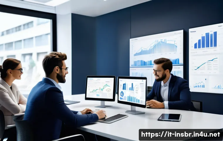 보험중개사와 보험사 간 협력 사례 - A modern Italian insurance office scene featuring a diverse group of professionals—brokers and compa...