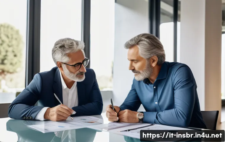 보험중개사와 관련된 업무 윤리 사례 - A professional insurance advisor in a modern Italian office, explaining policy details clearly to a ...