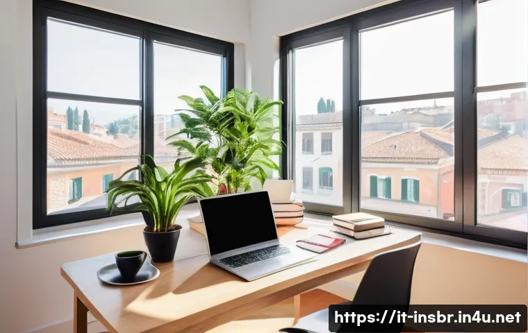 보험중개사 시험 준비를 위한 시간 관리 가이드 - A bright, clean, and organized study room with a large window letting in natural sunlight, a modern ...