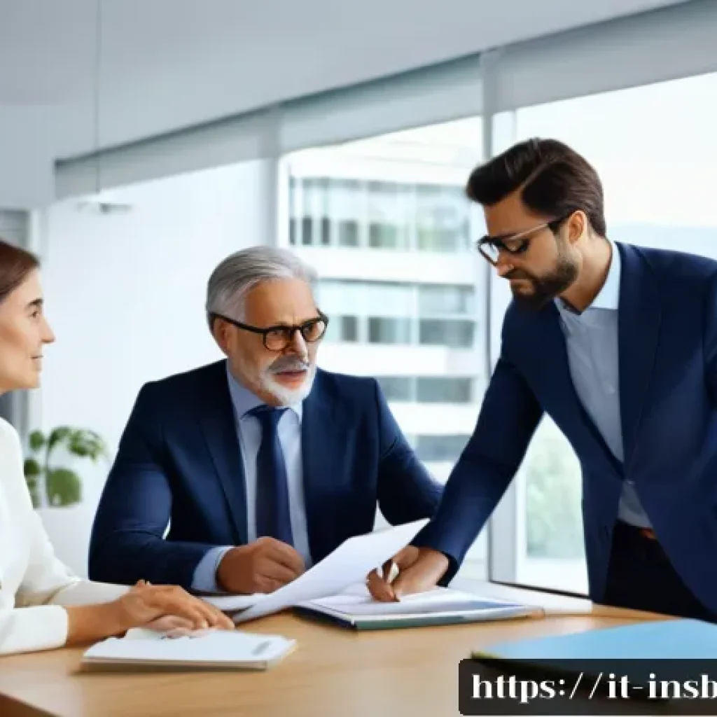 보험중개사 초보자가 알아야 할 용어 - A professional insurance broker in a modern Italian office setting, dressed in smart business attire...