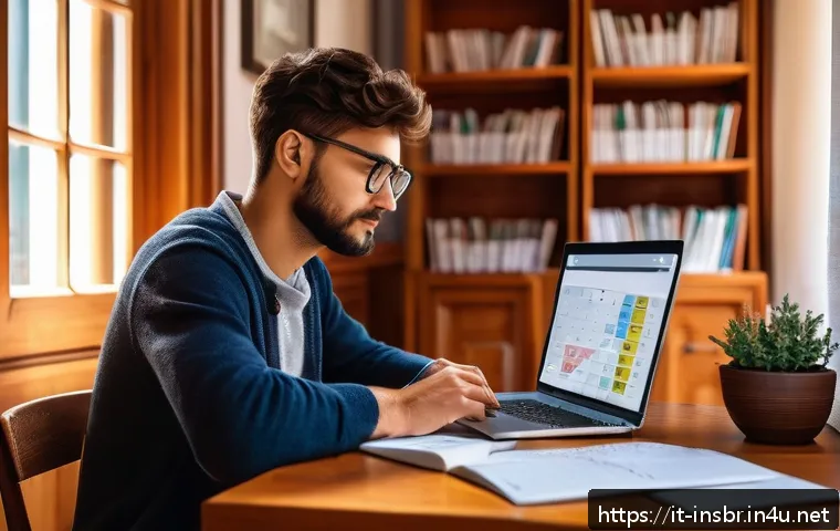 보험중개사 시험 관련 시간 관리 꿀팁 - A focused young Italian adult studying at a wooden desk in a cozy, sunlit room decorated with Italia...