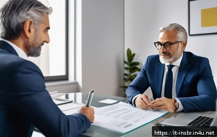 보험중개사 시험과 관련된 고객 만족도 관리 전략 - A professional Italian insurance agent in a modern office setting, engaging in a transparent and hon...
