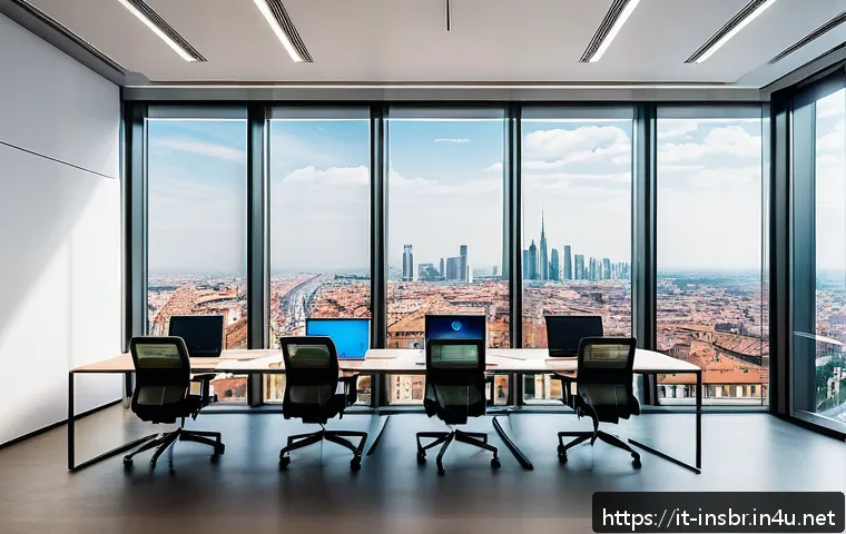 보험중개사 업무 개선 사례 공유 - A modern insurance intermediary office in Milan, Italy, showcasing a sleek digital workspace with mu...