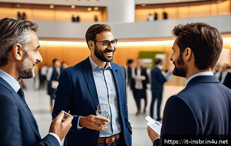 보험중개사 시험 이후 취업 과정 - A professional insurance broker networking at a formal industry event in Italy, dressed in smart bus...