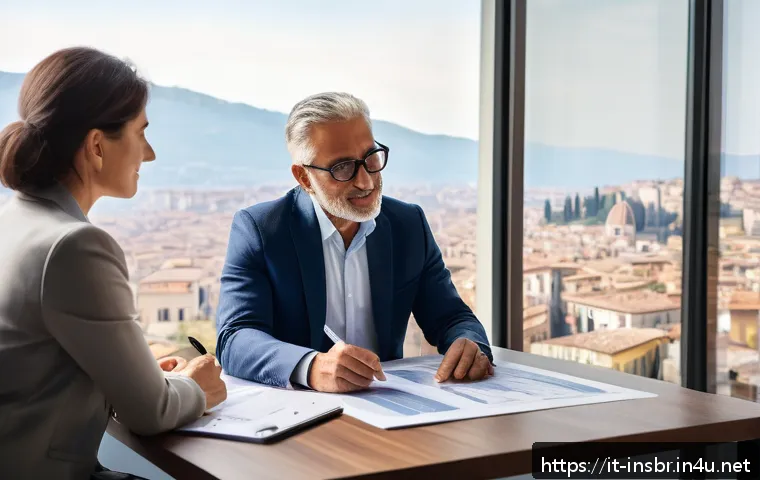 보험중개사 직업의 사회적 가치 - A professional insurance intermediary in a modern Italian office setting, engaging in a personalized...