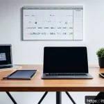 Home 19 보험중개사로서 업무 생산성 높이는 방법 - A modern Italian insurance broker’s workspace featuring a sleek laptop displaying a CRM dashboard ta...